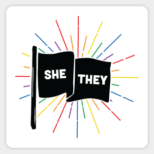 She/They Pronouns Retro Flag Sticker